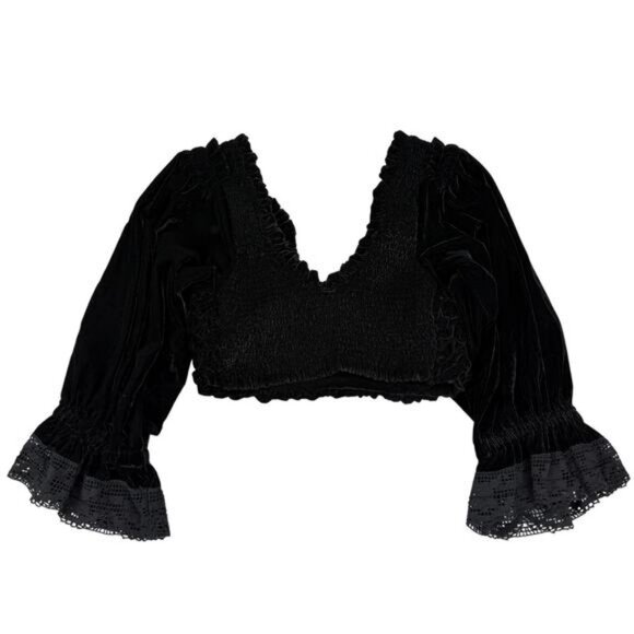 NWT FREE PEOPLE Two Piece Velvet Smocked Skirt And Ruffle Puff Sleeve Top SMALL - Picture 5 of 10